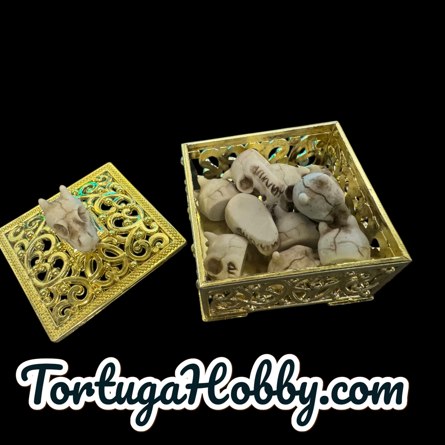 10pc Dragon Skull Counters in Golden Box. -Win Your Game Nights!