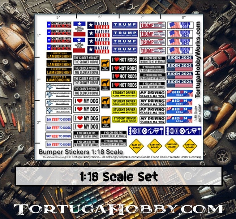Decals - Bumper Stickers - White Water Slide Decals - 1:24 or 1:18 Scale
