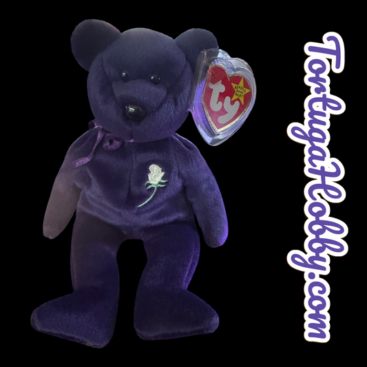 1993 - TY Beanie Baby - PRINCESS DIANA the Purple Teddy Bear. - Errors Listed