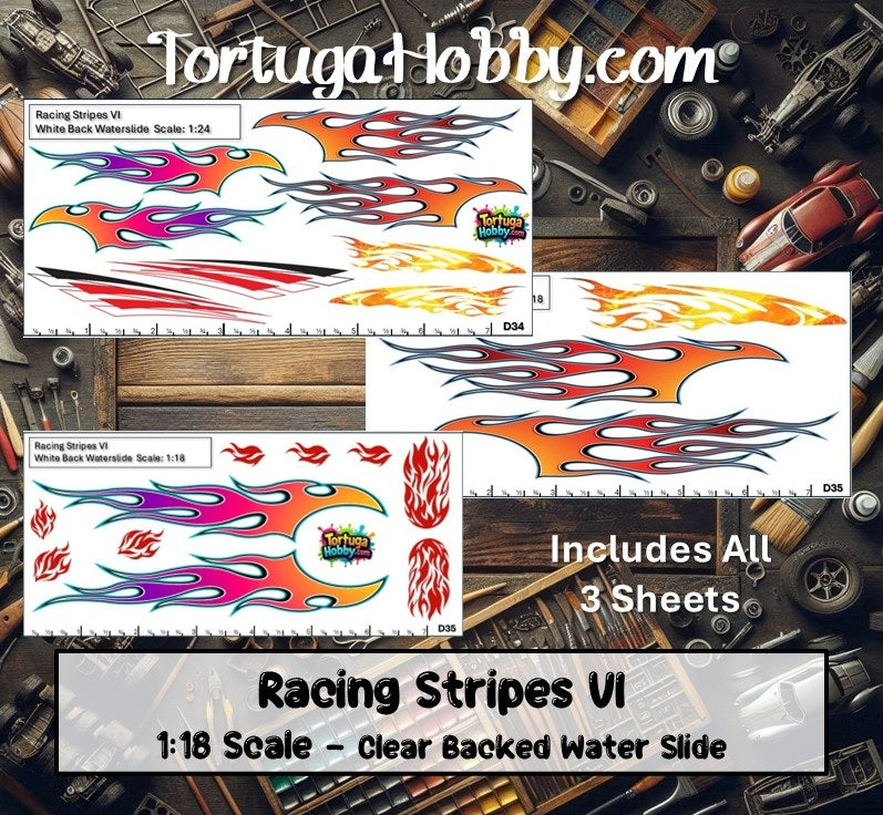 Racing Stripes VI - Clear Water Slide Decals 1:64, 1:24 or 1:18 Scale
