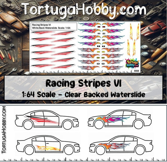 Racing Stripes VI - Clear Water Slide Decals 1:64, 1:24 or 1:18 Scale