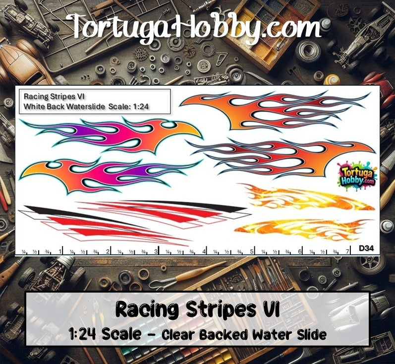 Racing Stripes VI - Clear Water Slide Decals 1:64, 1:24 or 1:18 Scale