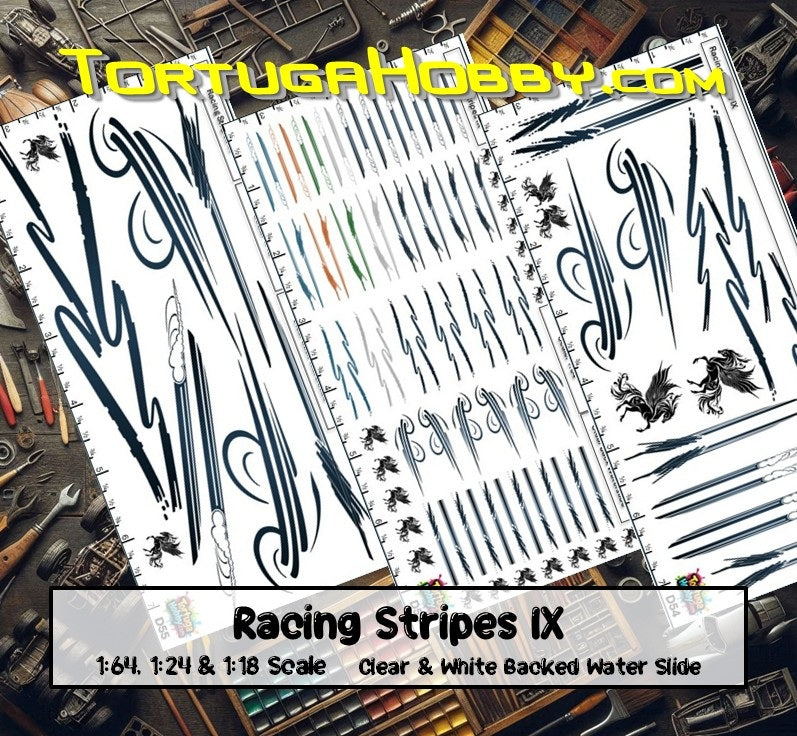 Racing Stripes IX - Clear Water Slide Decals - 1:64, 1:24 & 1:18 Scale