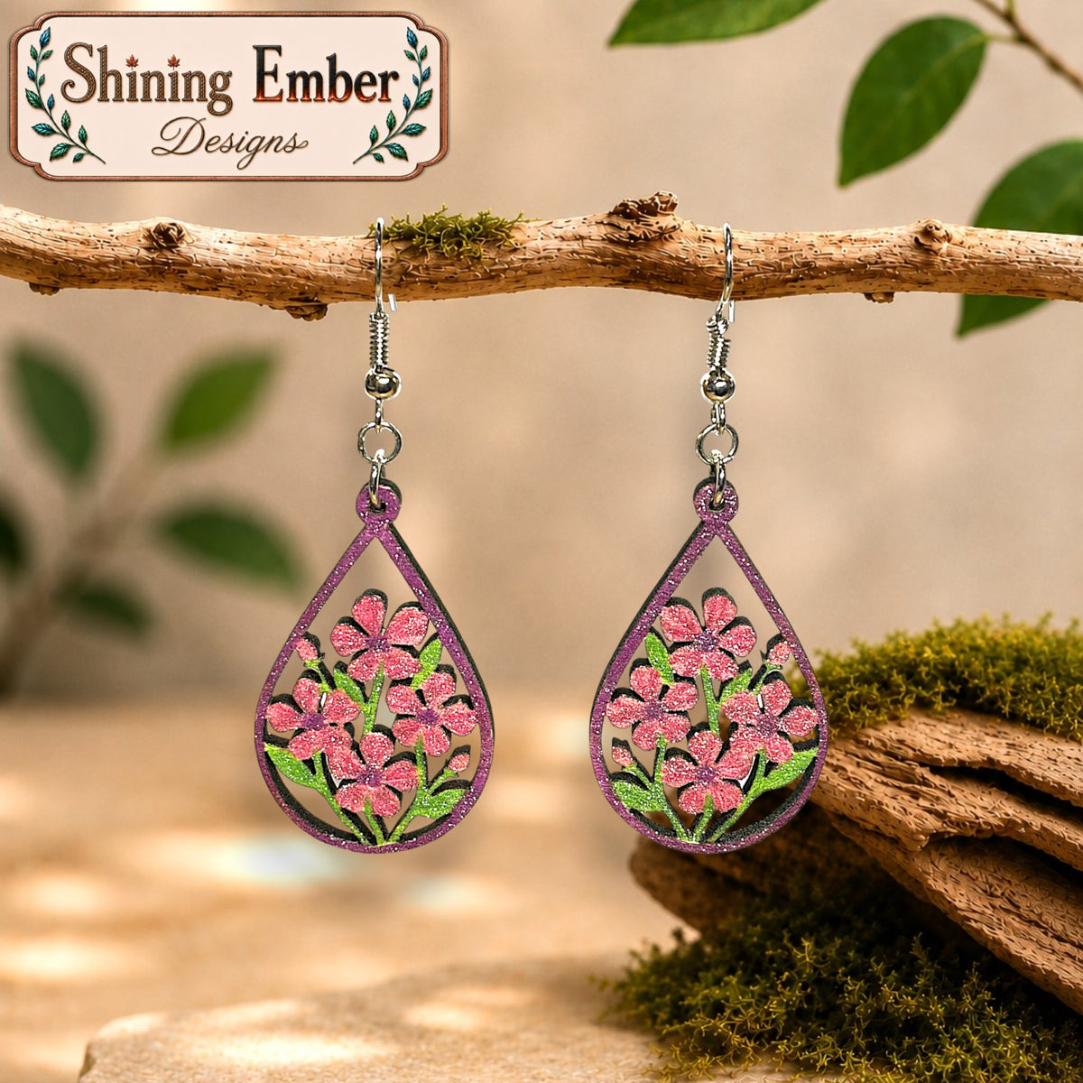 Blooming Teardrop Hand-Painted Wood Earrings