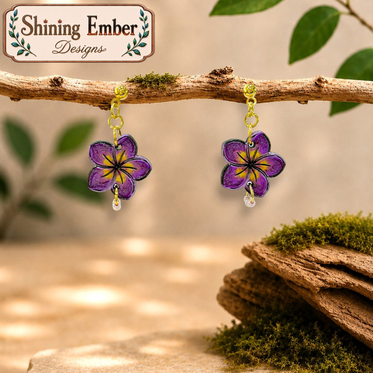 Plumeria Hand-Painted Wood Earrings