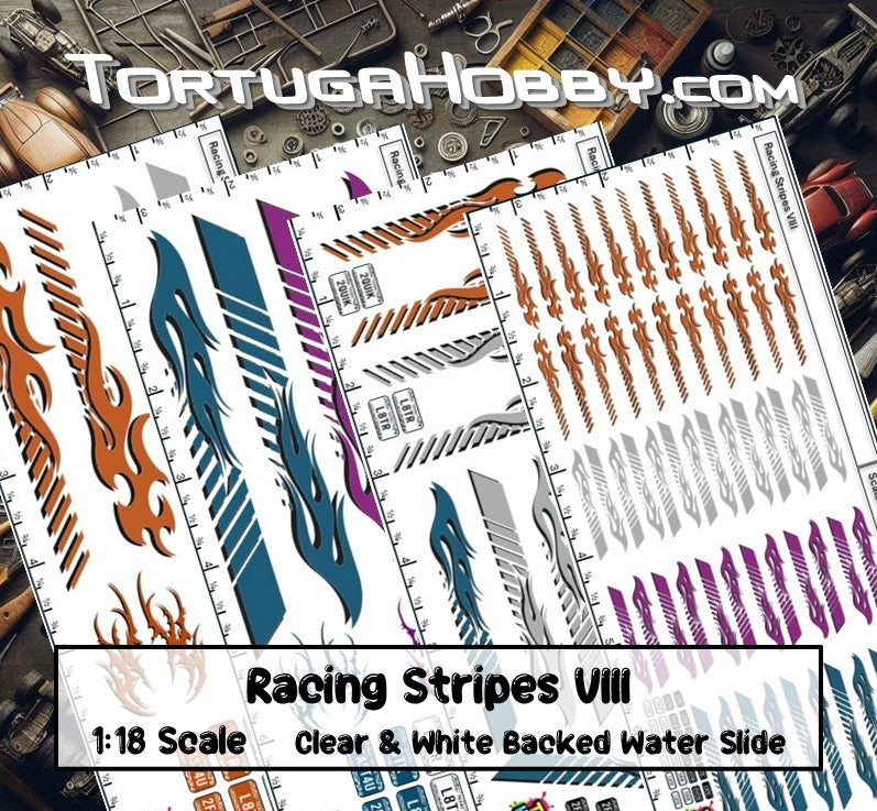 Racing Stripes VIII - Clear Water Slide Decals - 1:64, 1:24 & 1:18 Scale