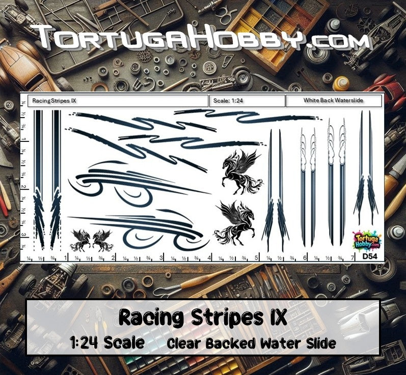 Racing Stripes IX - Clear Water Slide Decals - 1:64, 1:24 & 1:18 Scale