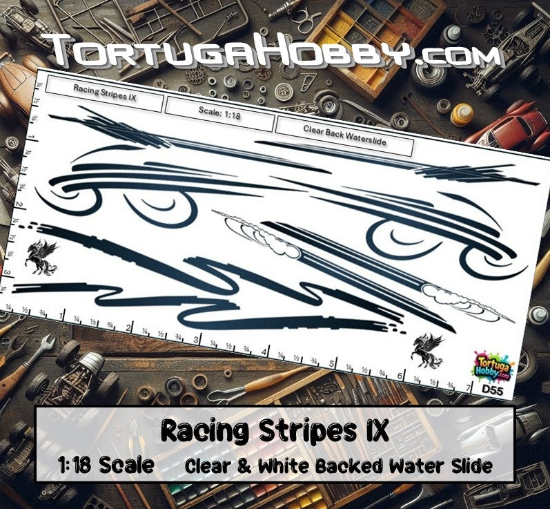 Racing Stripes IX - Clear Water Slide Decals - 1:64, 1:24 & 1:18 Scale