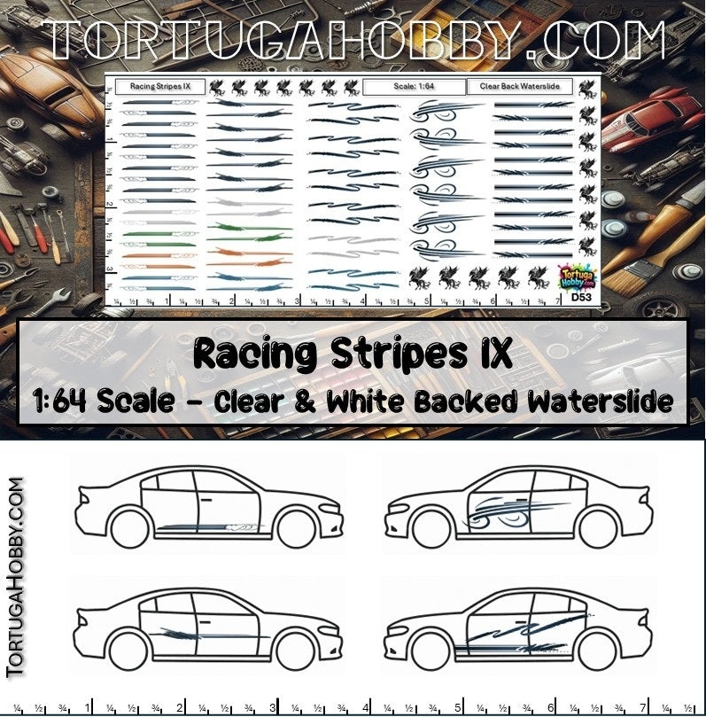 Racing Stripes IX - Clear Water Slide Decals - 1:64, 1:24 & 1:18 Scale