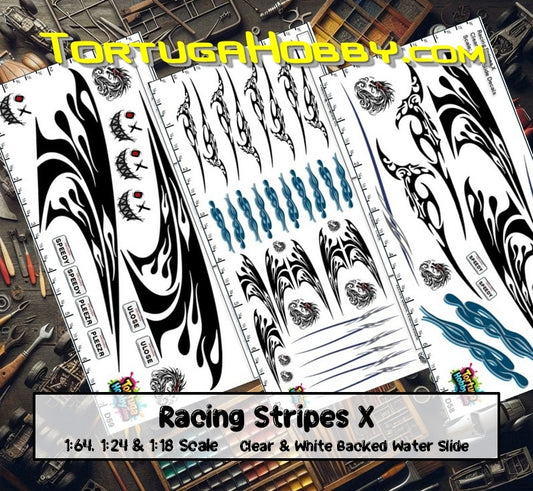 Racing Stripes X - Clear Water Slide Decals - 1:64, 1:24 & 1:18 Scale