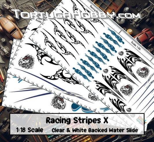 Racing Stripes X - Clear Water Slide Decals - 1:64, 1:24 & 1:18 Scale
