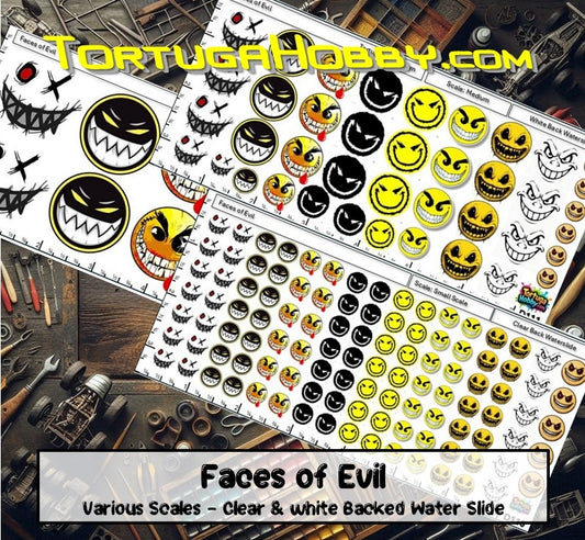 Faces of Evil Decal Set - Waterslide Decals for Models, Derby Cars and More