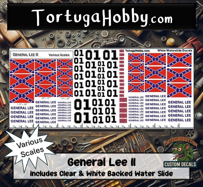 Cars of Hazzard - General Lee - Daisy Duke - Rosco - White Water Slide Decals - 1:24 Scale