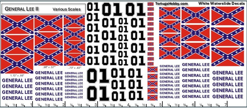 Cars of Hazzard - General Lee - Daisy Duke - Rosco - White Water Slide Decals - 1:24 Scale