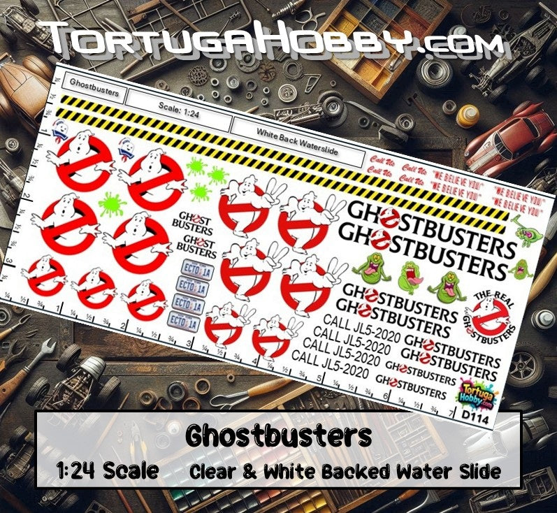 Ghostbusters - Clear & White - Water Slide Decals - 1:64, 1:24 or 1:18 Scale
