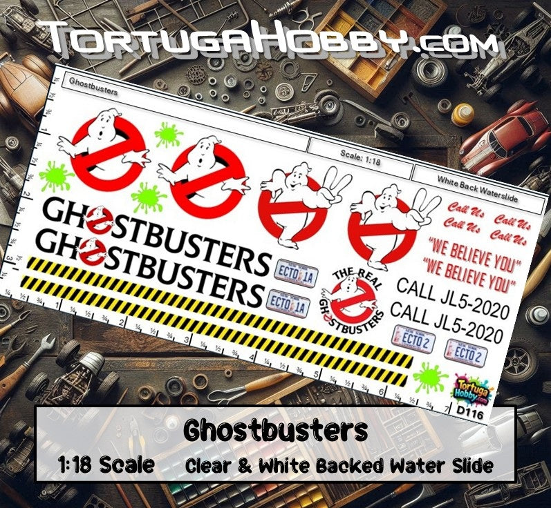 Ghostbusters - Clear & White - Water Slide Decals - 1:64, 1:24 or 1:18 Scale