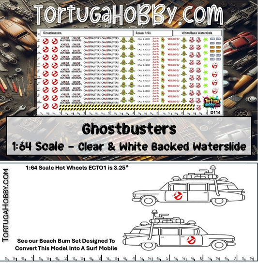 Ghostbusters - Clear & White - Water Slide Decals - 1:64, 1:24 or 1:18 Scale
