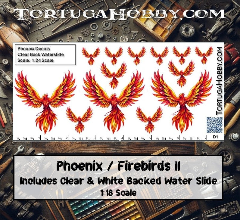 Phoenix/Firebird II - Clear and White Waterslide Decals - 1:18, 1:24 & 1:64 Scale