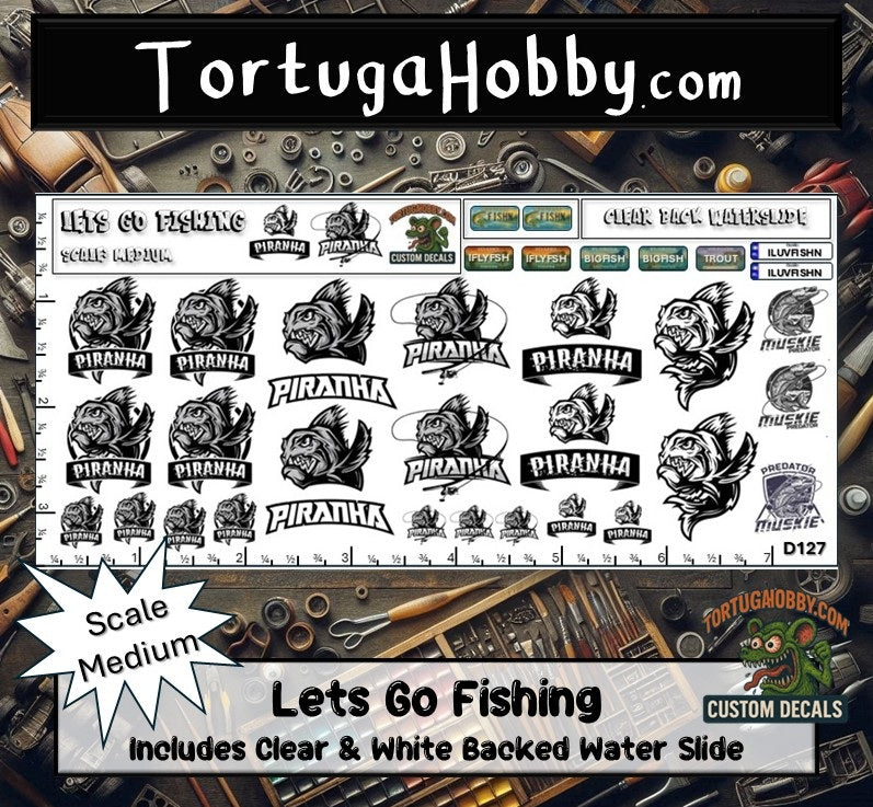 Lets Go Fishing- Piranha Decals - Great for Models, Derby or Other Projects