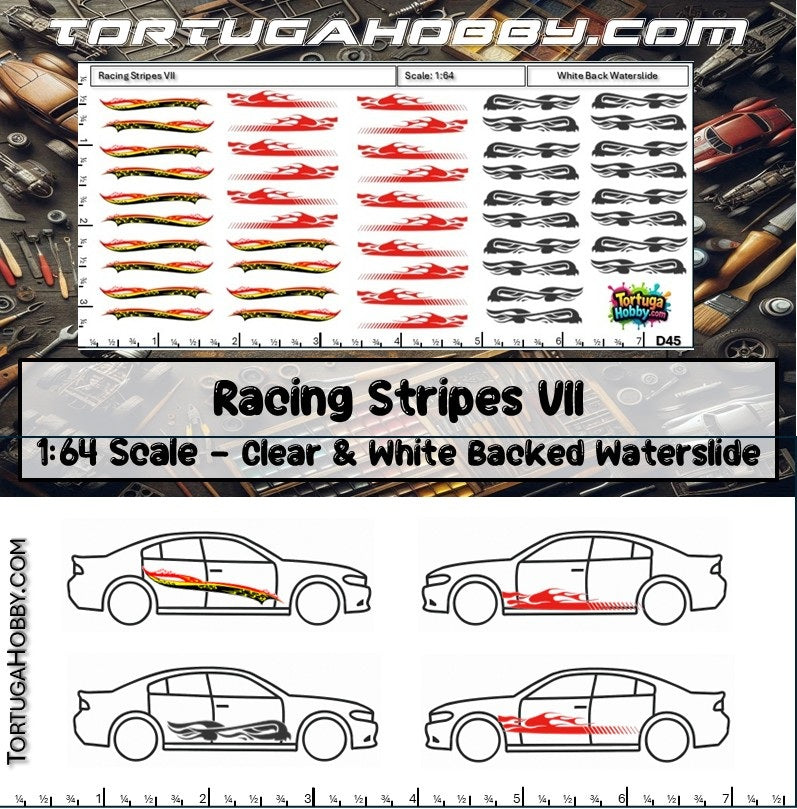 Racing Stripes VII - Clear Water Slide Decals - 1:64, 1:24 & 1:18 Scale