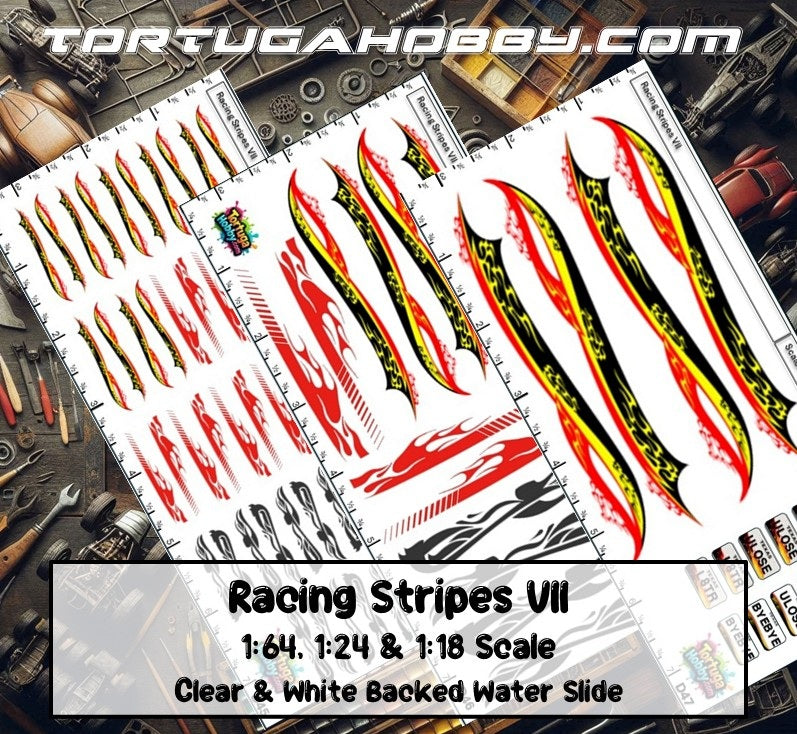 Racing Stripes VII - Clear Water Slide Decals - 1:64, 1:24 & 1:18 Scale