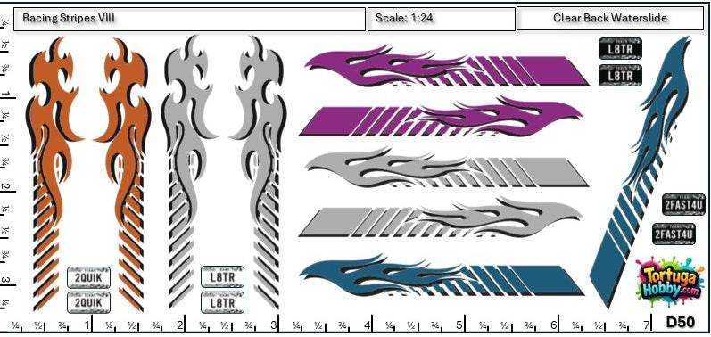 Racing Stripes VIII - Clear Water Slide Decals - 1:64, 1:24 & 1:18 Scale