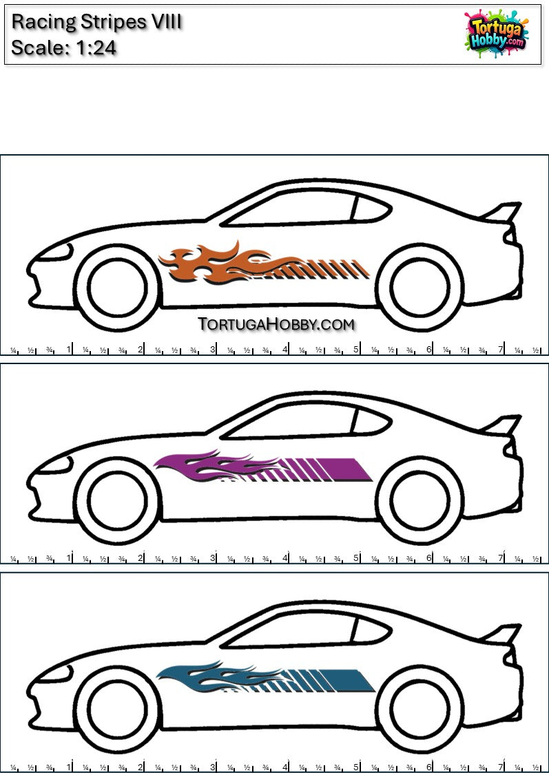 Racing Stripes VIII - Clear Water Slide Decals - 1:64, 1:24 & 1:18 Scale