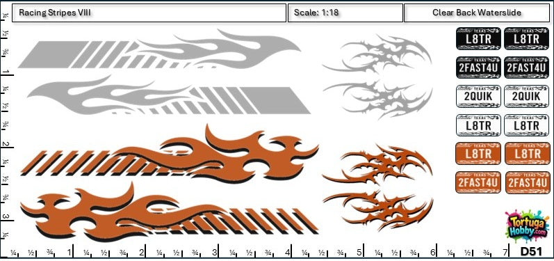 Racing Stripes VIII - Clear Water Slide Decals - 1:64, 1:24 & 1:18 Scale