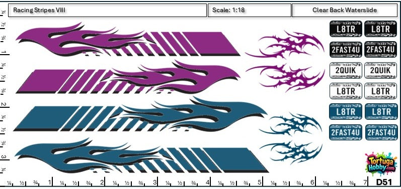 Racing Stripes VIII - Clear Water Slide Decals - 1:64, 1:24 & 1:18 Scale
