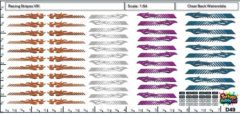 Racing Stripes VIII - Clear Water Slide Decals - 1:64, 1:24 & 1:18 Scale