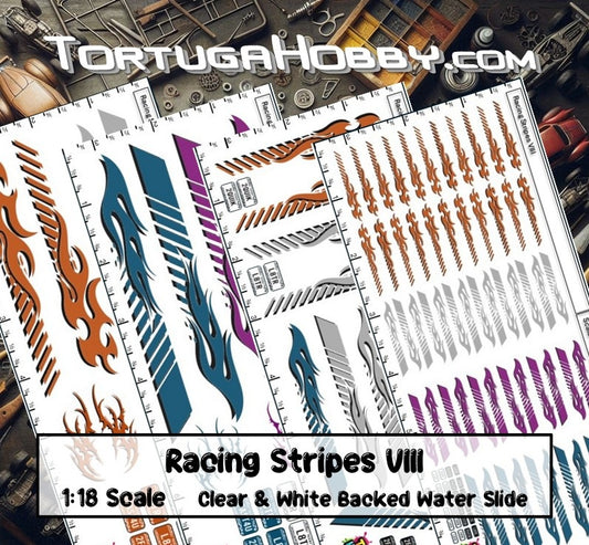 Racing Stripes VIII - Clear Water Slide Decals - 1:64, 1:24 & 1:18 Scale