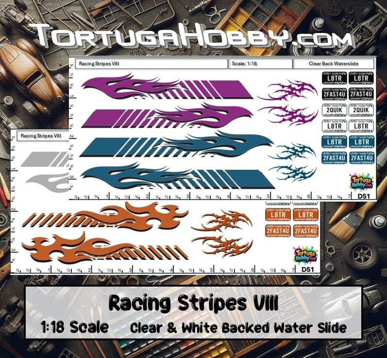 Racing Stripes VIII - Clear Water Slide Decals - 1:64, 1:24 & 1:18 Scale