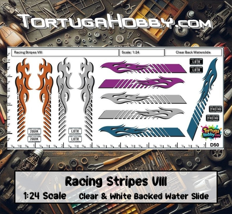 Racing Stripes VIII - Clear Water Slide Decals - 1:64, 1:24 & 1:18 Scale