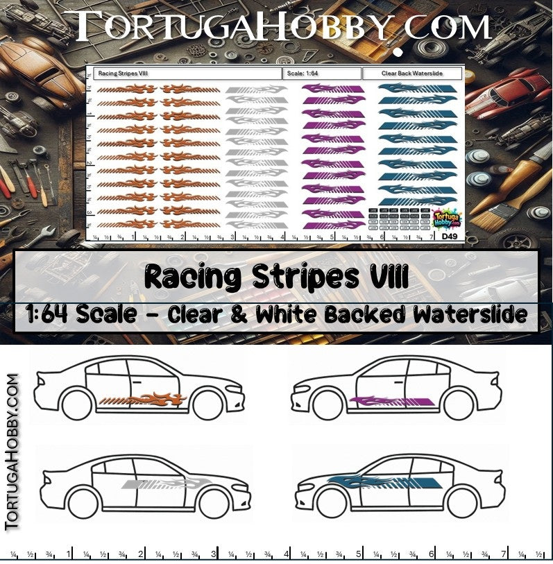 Racing Stripes VIII - Clear Water Slide Decals - 1:64, 1:24 & 1:18 Scale