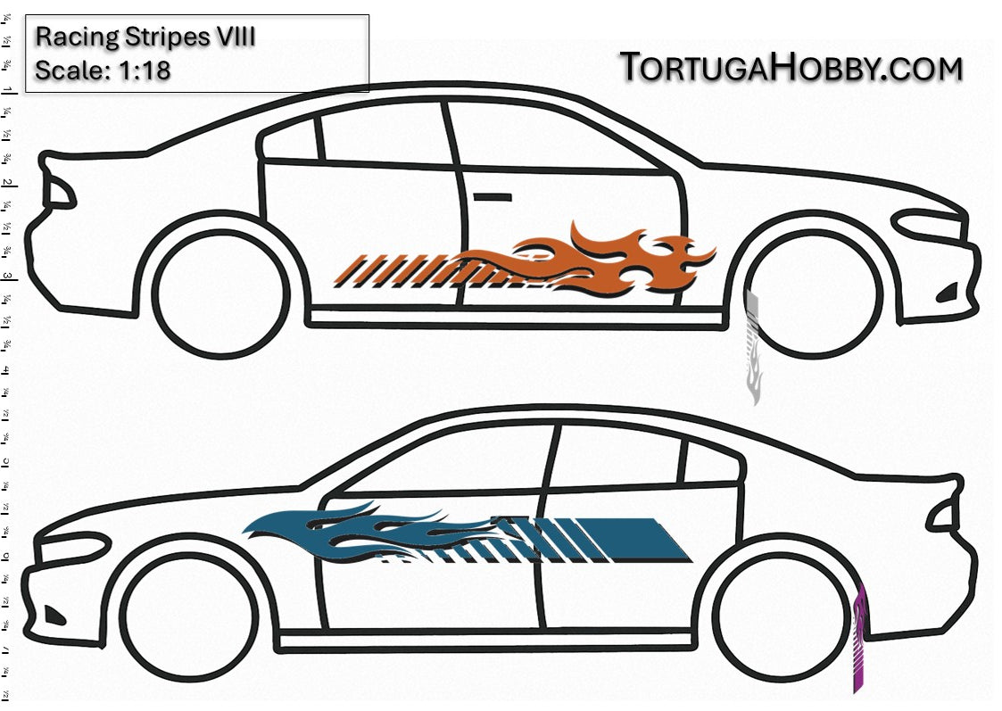 Racing Stripes VIII - Clear Water Slide Decals - 1:64, 1:24 & 1:18 Scale