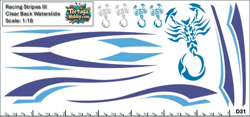 Racing Stripes III - Clear Water Slide Decals - 1:64, 1:24 & 1:18 Scale