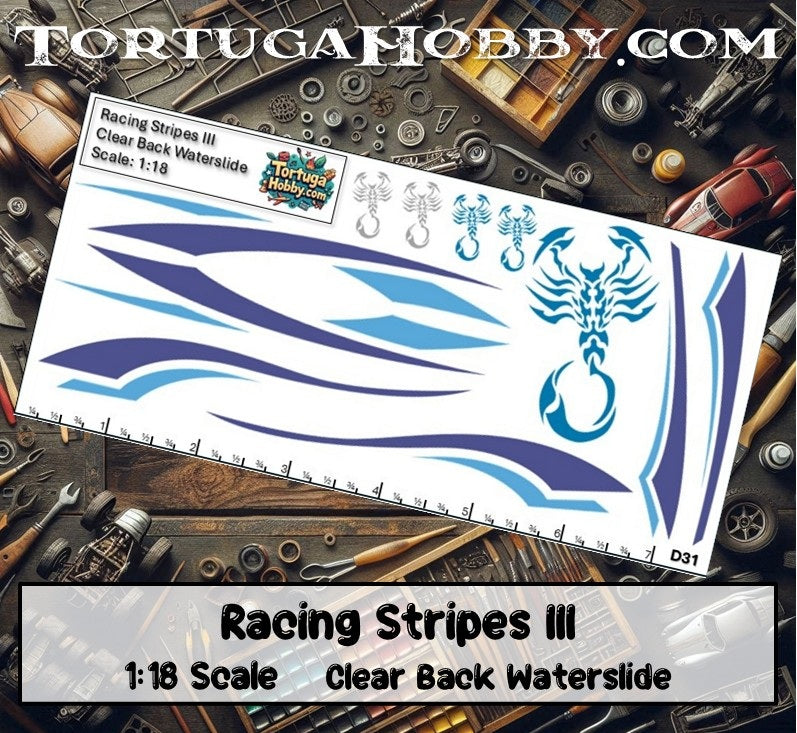 Racing Stripes III - Clear Water Slide Decals - 1:64, 1:24 & 1:18 Scale