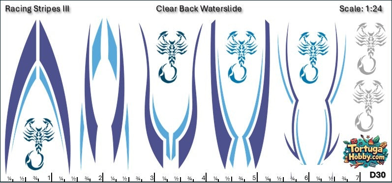 Racing Stripes III - Clear Water Slide Decals - 1:64, 1:24 & 1:18 Scale
