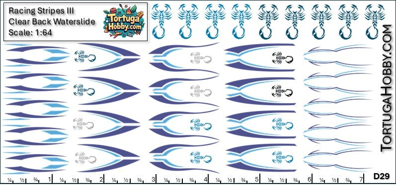Racing Stripes III - Clear Water Slide Decals - 1:64, 1:24 & 1:18 Scale