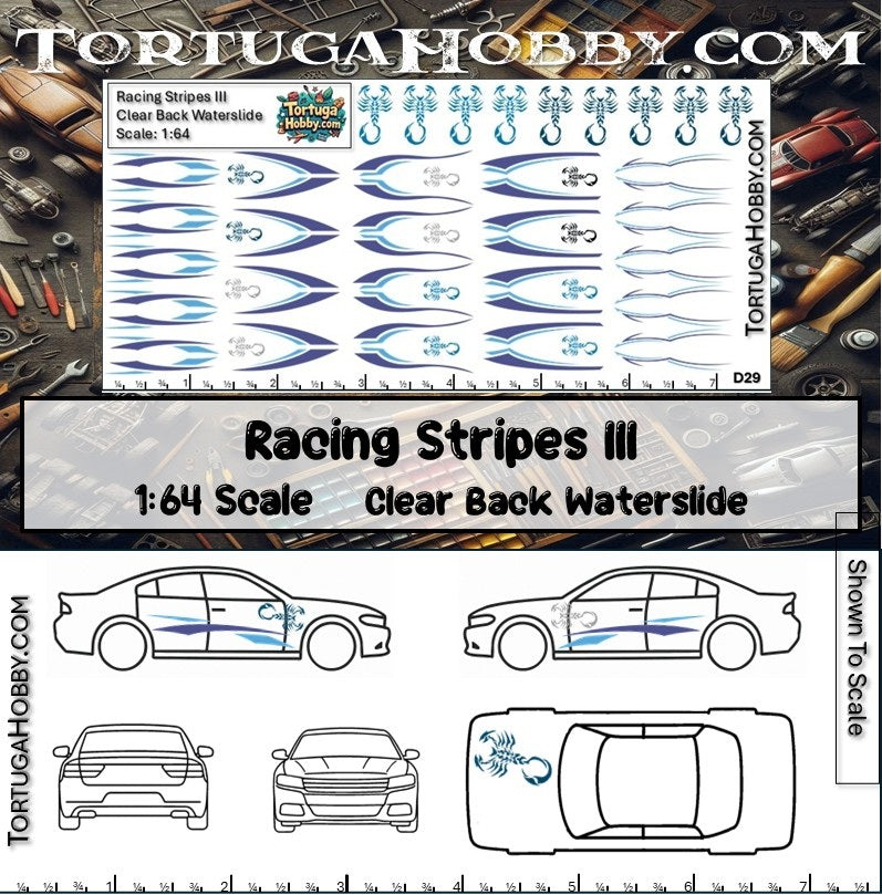 Racing Stripes III - Clear Water Slide Decals - 1:64, 1:24 & 1:18 Scale