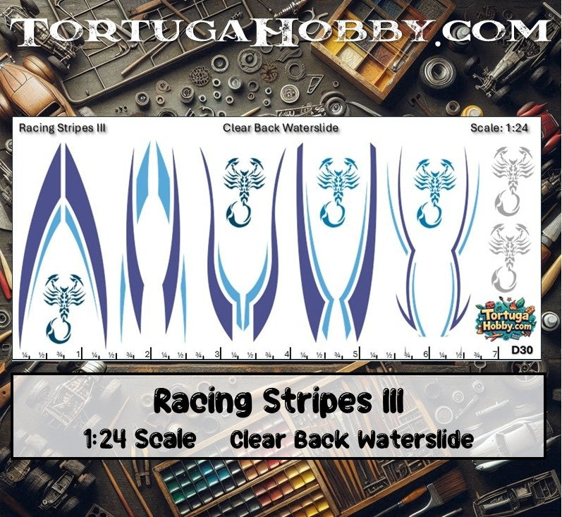 Racing Stripes III - Clear Water Slide Decals - 1:64, 1:24 & 1:18 Scale