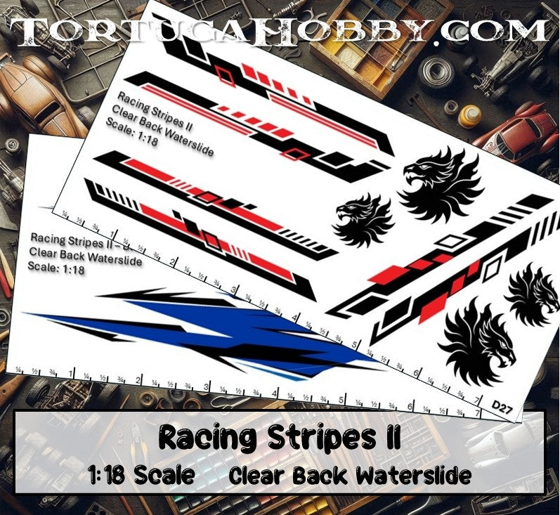 Racing Stripes II - Clear Water Slide Decals 1:24, 1:64 & 1:18 Scale