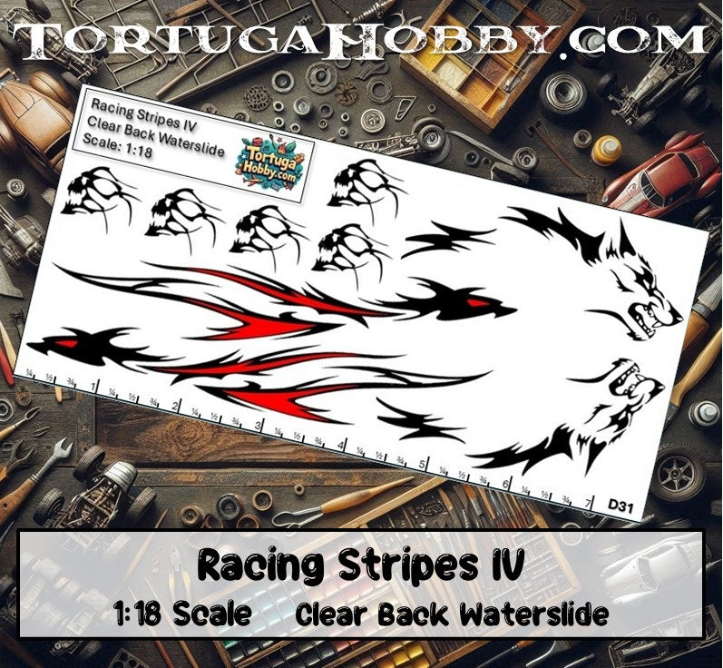 Racing Stripes IV - Clear Water Slide Decals 1:24, 1:64 and 1:18 Scale