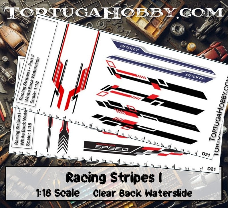 Racing Stripes I - Clear Water Slide Decals - 1:24, 1:18 or 1:64 Scale