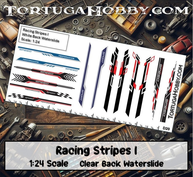 Racing Stripes I - Clear Water Slide Decals - 1:24, 1:18 or 1:64 Scale