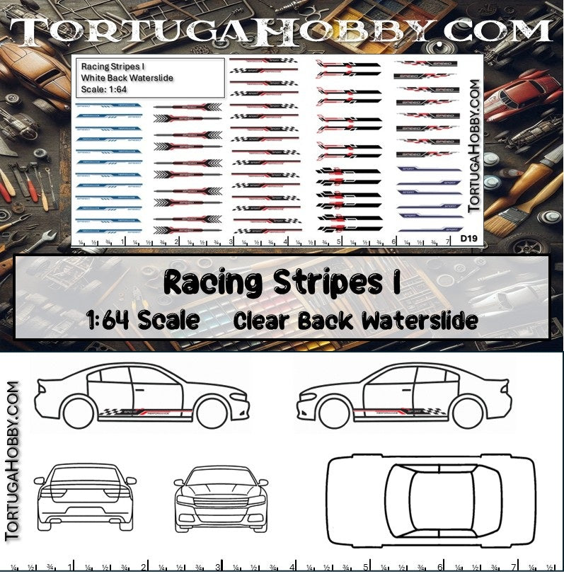 Racing Stripes I - Clear Water Slide Decals - 1:24, 1:18 or 1:64 Scale