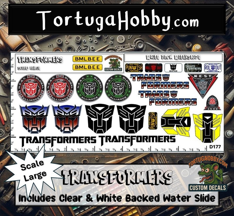 Transformers - Clear and White Waterslide Decals - 1:18, 1:24 & 1:64 Scale