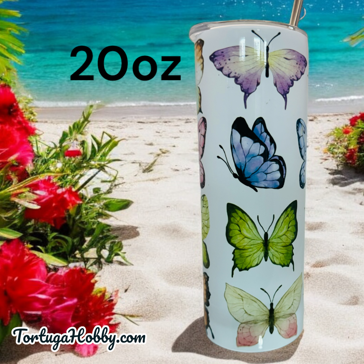 Tumblers - Colorful Butterflies - Thin Stainless Steel 20oz Tumbler
