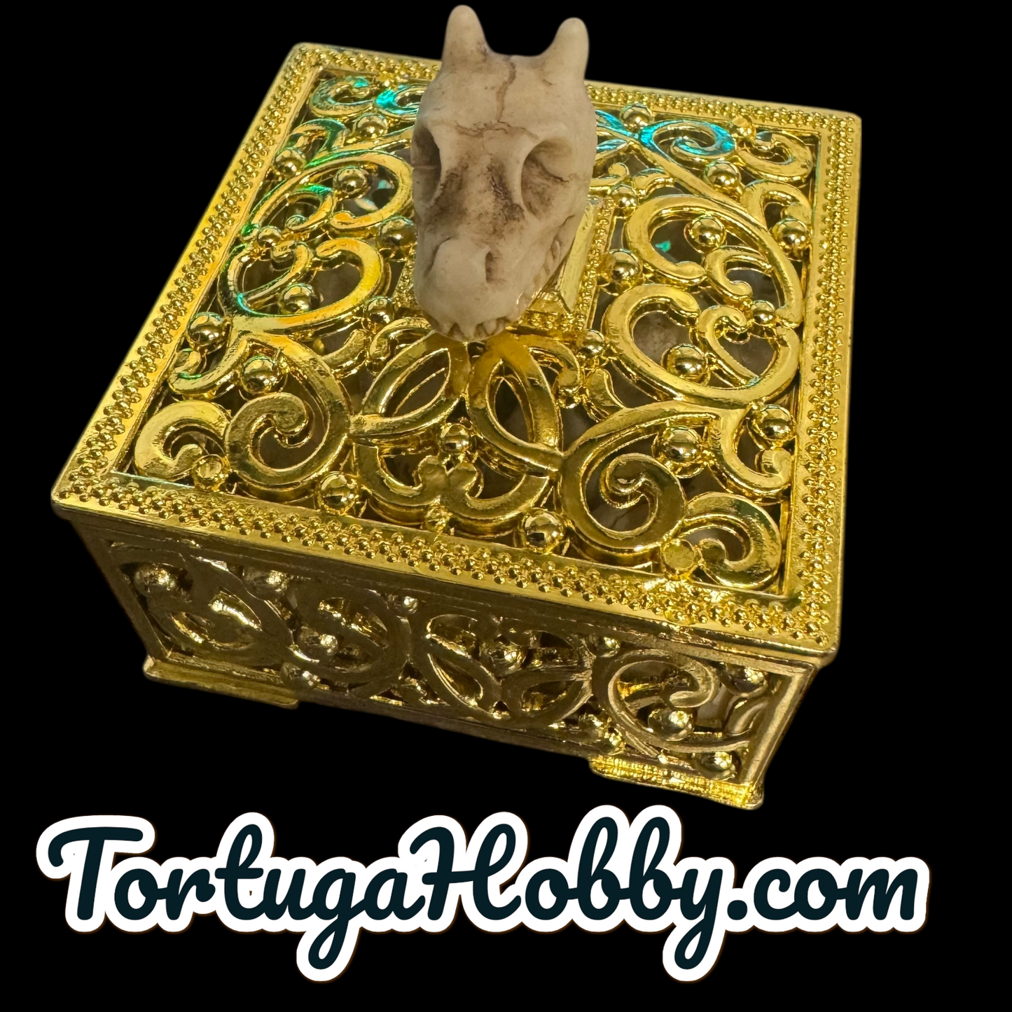 10pc Dragon Skull Counters in Golden Box. -Win Your Game Nights!