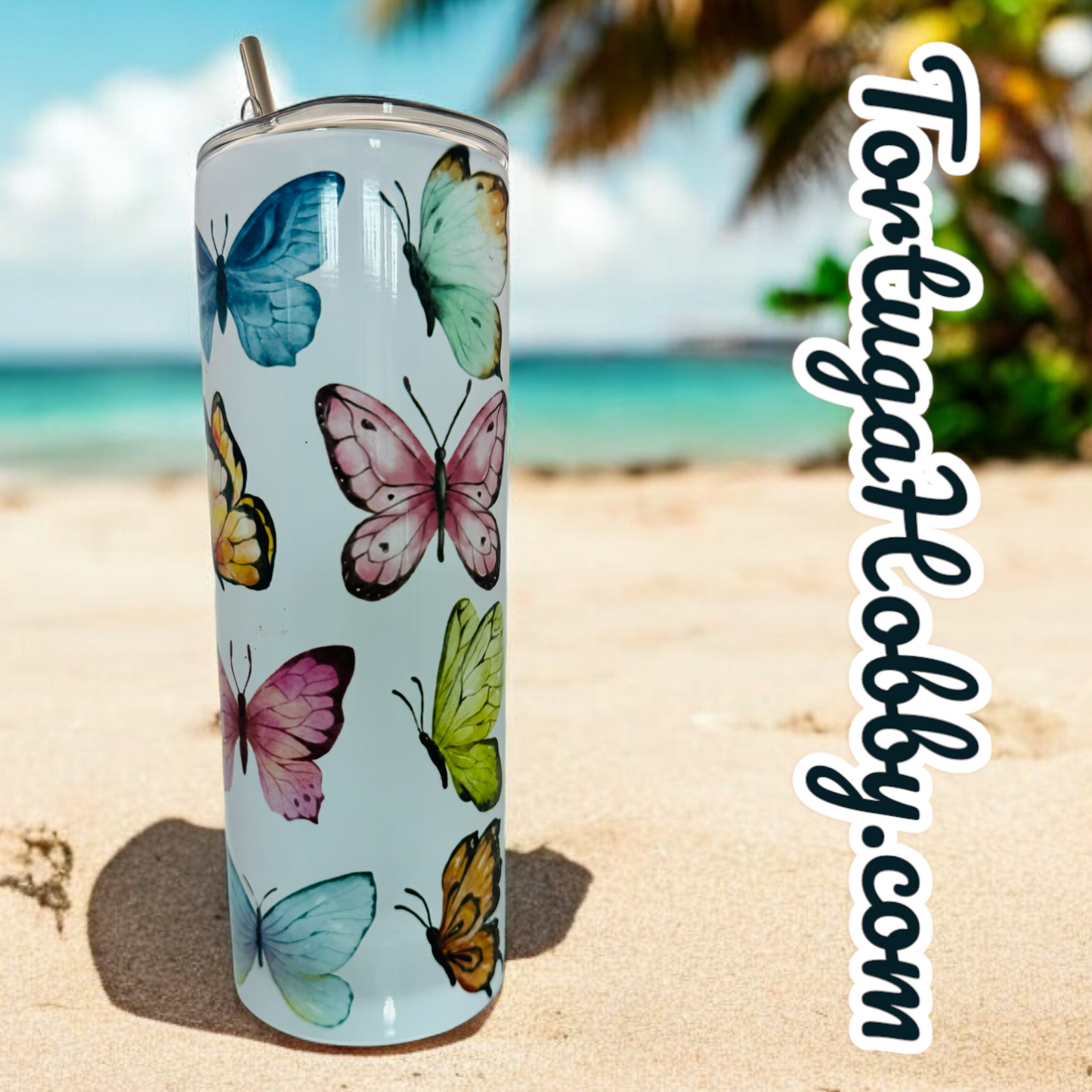 Tumblers - Colorful Butterflies - Thin Stainless Steel 20oz Tumbler